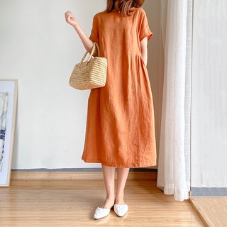 simple estilo literario suelto y delgado vestido de algodón de las mujeres verano 2020 nueva grasa grande mm longitud media falda