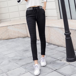 casual algodón pantalones largos para las mujeres de cintura alta negro caqui albaricoque harén pantalones