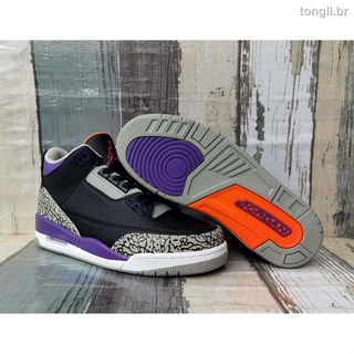 Nuevo Nike Air Jordan 3 Aj3 negro/púrpura de los hombres Retro amortiguación deportiva zapatos de entrenamiento NS115