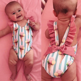 niño niños bebé niñas volantes rayas bikini playa verano traje de baño trajes de baño (1)