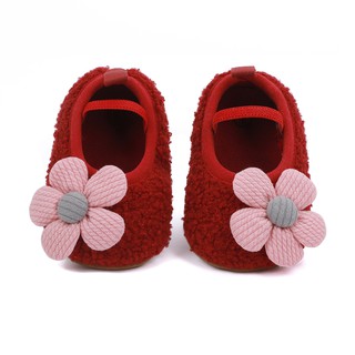 Zapatos de bebé niñas zapatillas acogedora lana suave suela de cerezo zapatos de cuna 0-18M (4)