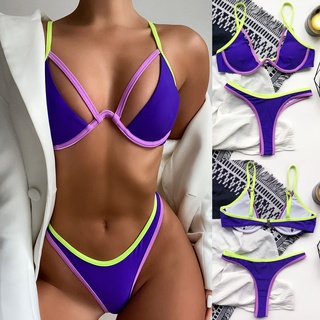 Happyeting13152_conjunto De bikini para mujer con dos piezas De rayas/ropa De baño/playa