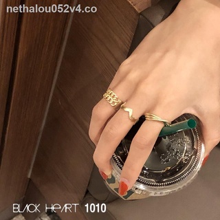 [en stock] anillos para amantes corea del sur s dongdaemun simple temperamento nicho geométrico diseño de metal hueco de doble capa de onda perla anillo abierto anillo