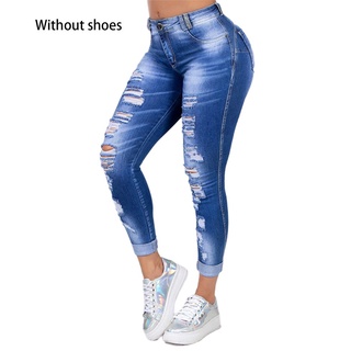 Casual Ripped Jeans Women Fashion Ripped High Waisted Jeans Comfortable