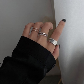 1 juego de anillos chapados en plata Simple diseño geométrico Hip Hop estilo anillo de las mujeres conjunto de personalidad Hip Hop abierto Simple índice nudillo anillo Retro anillo CR1 (4)