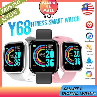 [panda 6 meses de garantía] Y68 Smart Watch Fitness Tracker Digital ritmo cardíaco Jam Tangan Wanita [reloj de hombre