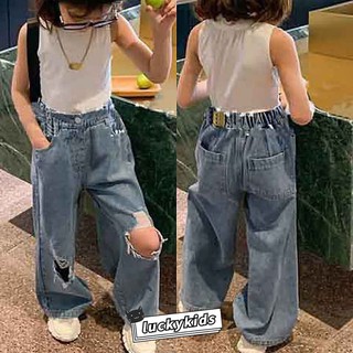 2021 moda bebé niñas Color sólido rasgado de pierna ancha Jeans moda niños niñas pantalones largos