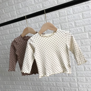 Girls Spring and Autumn Base Shirt Western Style Cotton Baby Base Clothing Baby Polka Dot Long SleeveTSmall Children's Cotton Shirt