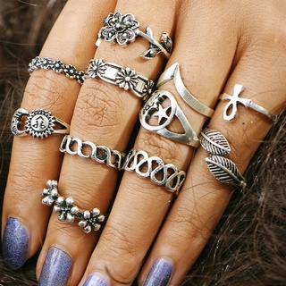 [11 piezas de moda vintage simple geométrico sol luna flor anillos para mujeres] [lindos señoras suave fina fina anillo de dedo] [regalos de joyería encantadora para niñas amigos] (3)