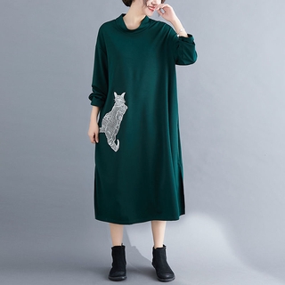 Korea Fesyen Wanita Kasual Bersulam Pakaian Lengan Panjang Lengan Musim Luruh Pakaian Longgar Plus Saiz Pakaian
