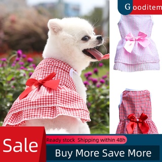 Gooditem vestido de cachorro de impresión a cuadros con lazo de nudos decoración ropa de dos patas perro disfraz falda para el verano (1)