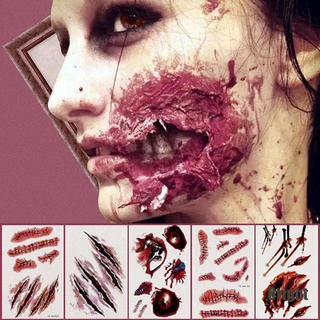(brillante) Fiesta de Halloween Zombie cicatrices tatuajes maquillaje herida de miedo lesiones de sangre pegatina (1)