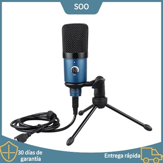 micrófono de grabación de condensador de metal azul usb con micrófono de estudio cardioide