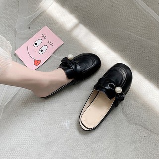 Baotou media zapatillas Baotou media zapatillas 2021 primavera nuevo pequeño zapatos de cuero crema mujer desgaste exterior fondo plano perezoso no tacón Muller sandalias (9)