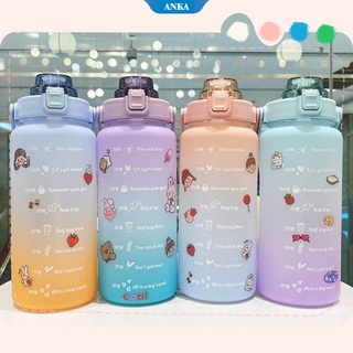 Botella deportiva de fitness 2L con recordatorio de escala de gran capacidad para beber agua botella de paja portátil 【ZK】 (2)