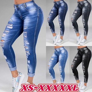 casual ripped jeans mujeres moda rasgado de talle alto jeans cómodo