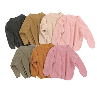 ❂Sv☎Bebé de Color sólido O-cuello suéter, suelto ajuste de manga larga jersey de punto para otoño, invierno