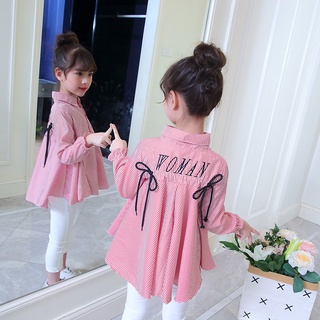 Girls Shirt2021New Children's Korean-Style Embroidered Shirt Baby Spring and Autumn Clothes Fashionable Long Sleeve Striped Shirt