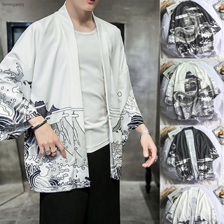 [LGQ] Chaqueta De Punto Kimono De Moda Para Hombre De Gran Tamaño Camisas Impresas