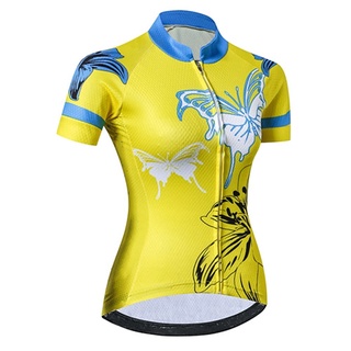 NewBlue + Yellow Butterfly Jersey de bicicleta Top Mountain Bike MTB Bicicleta de carretera Ciclismo Resistente a los rayos UV Transpirable Secado rápido Ropa deportiva Ropa / Elástico / Ajuste de carrera