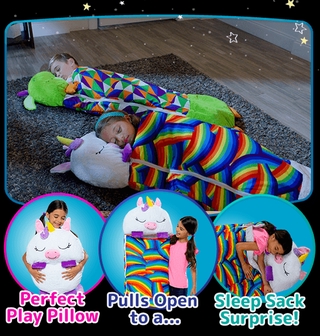 Happy Nappers Plus almohada de terciopelo para mantener caliente de los niños unicornio Animal de dibujos animados saco de dormir plegable suave de los niños Animal saco de dormir 2021new (1)