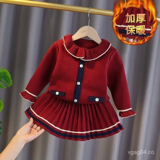 Falda de traje estilo Preppy para niñas2021Nuevo estilo occidental conjunto de dos piezas suéter para niños ropa de otoño e invierno para niñas