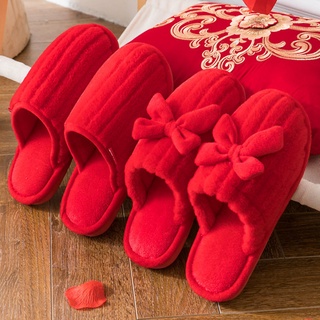 Zapatillas De Boda De Las Mujeres De La Temporada Del Hogar De Algodón Año Nuevo Rojo Pareja