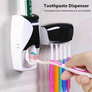 1 juego de dispensador automático de pasta de dientes y soporte para cepillo de dientes, sin golpes, estante de pasta de dientes, soporte de cepillo de dientes, exprimidores de pasta de dientes montados en la pared, dispensador de baño de almacenamiento