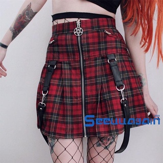See-mujer verano Midi falda, Color sólido/liso cintura alta por encima de la rodilla minifalda con cinturón extraíble para niñas, negro/rojo