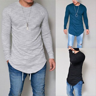 moda de los hombres o cuello de manga larga muscular camiseta casual slim fit tops blusa