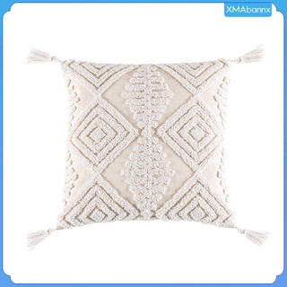 fundas de almohada de algodón tejido de lino decorativo fundas de almohada borlas cama (2)