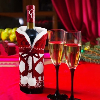 Alisondz lindo decoración de navidad bola de felpa adorno de navidad botella de vino cubierta fiesta año nuevo de punto creativo cena Santa Claus decoración de mesa/Multicolor (5)