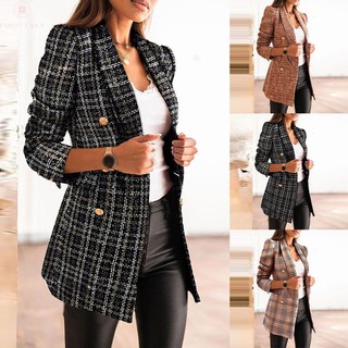 mujer blazer slim fit blazer ropa de trabajo doble botonadura abrigo outwear