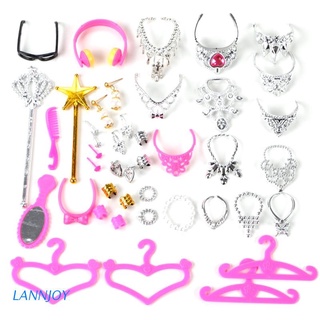 liann 38 unids/set barbi muñeca accesorios simulación joyería collar corona pendientes rosa