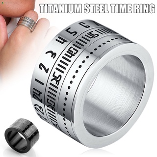 Rotating Ring Titanium Steel Arabic Numerals Calendar Clock Ring Men Ring Jewelry
