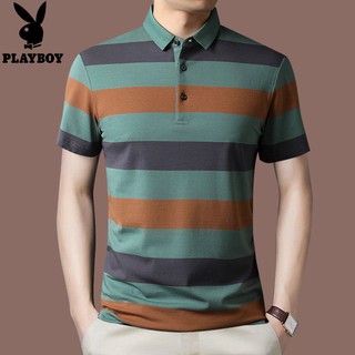 Playboy genuino de los hombres de manga corta T-Shirt, solapa raya punto camisa, botón Polo camisa, de mediana edad papá desgaste Top