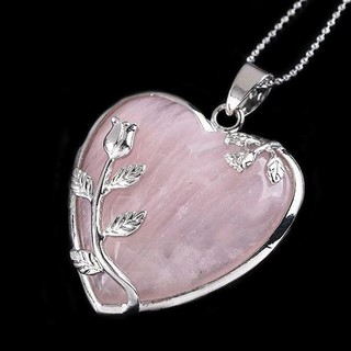 Collar grande de metal de cuarzo rosa con colgante de flor para mujer joyería con incrustaciones de corazón
