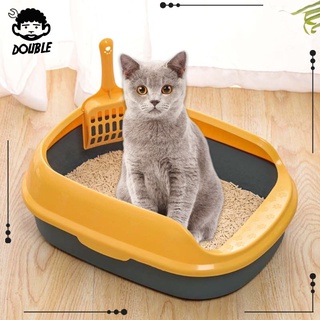 [Doble] caja de arena para gatos, bandeja de arena para mascotas, bandeja para gatitos, inodoro, pala para cama (1)