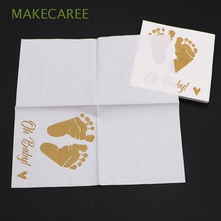 MAKECAREE 20PCS/Pack Creative Gold Stamping Napkins Natural Disposable Paper Oh Baby Gift Table Decoration Shower Baby Birthday Party Supplies Feet Print Pattern