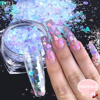 🍎OKDEALS🍎 Decoración de uñas copos de corazón grande delgado lentejuelas de uñas 3D manicura brillante lentejuelas mariposa holográfica