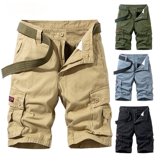 Los hombres militar Cargo pantalones cortos sólido Multi bolsillo Casual Fitness suelto pantalones de trabajo de verano masculino táctico corto 4 colores sin cinturón