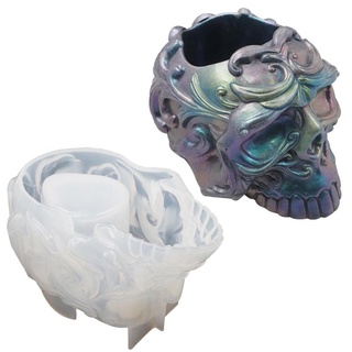 Cristal Epoxi Molde Creativo Tridimensional Cráneo Caja De Silicona Titular D3Q9 Vela C6B9