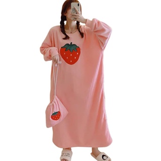 invierno mujeres coreanas kawaii de gran tamaño camisón coral terciopelo invierno ocio pijamas lindo frutas bordado ropa de dormir con bolsa de almacenamiento (4)