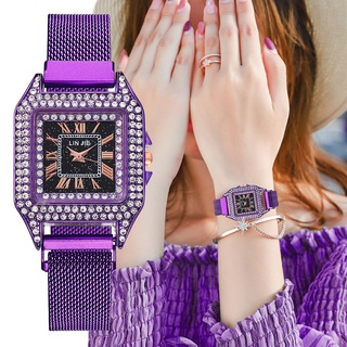 reloj de pulsera de cuarzo de acero inoxidable con hebilla magnética de diamantes (1)
