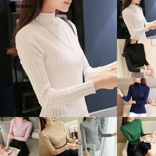 [EFL] Women Knitted Sweater Half Turtleneck Jumper Tops Solid Color Slim Pullover Knit GDX (1)