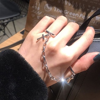Anillo Retro Punk Hip Hop Cross anillo de mano dedo cadena ajustable anillos para hombre y mujer