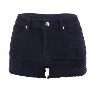 Women's Stretchy Denim High-Waist Shorts Frayed Ripped Shorts with Pockets