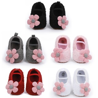 Zapatos de bebé niñas zapatillas acogedora lana suave suela de cerezo zapatos de cuna 0-18M
