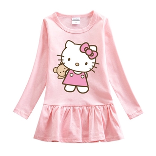 Primavera y otoño nueva ropa de los niños de algodón niñas Hello Kitty de dibujos animados vestido plisado bebé princesa vestido