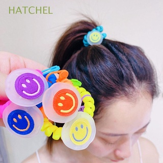 hatchel colorido mujeres cuerda de pelo dulce lazos coreano scrunchies moda accesorios de pelo para niñas bandas de goma pines cara sonriente ponytail titular